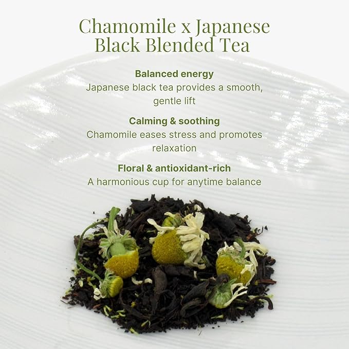 Chamomile + Japanese Black Tea Blend – 30 Bags – Balanced Floral &amp Bold Infusion