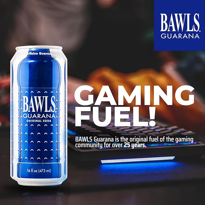 BAWLS Guarana Original BAWLS Guarana Drink Guarana Soda Guarana Fueled Soda for Energy High Energy Caffeinated Drink 16oz 24 Pack Cans