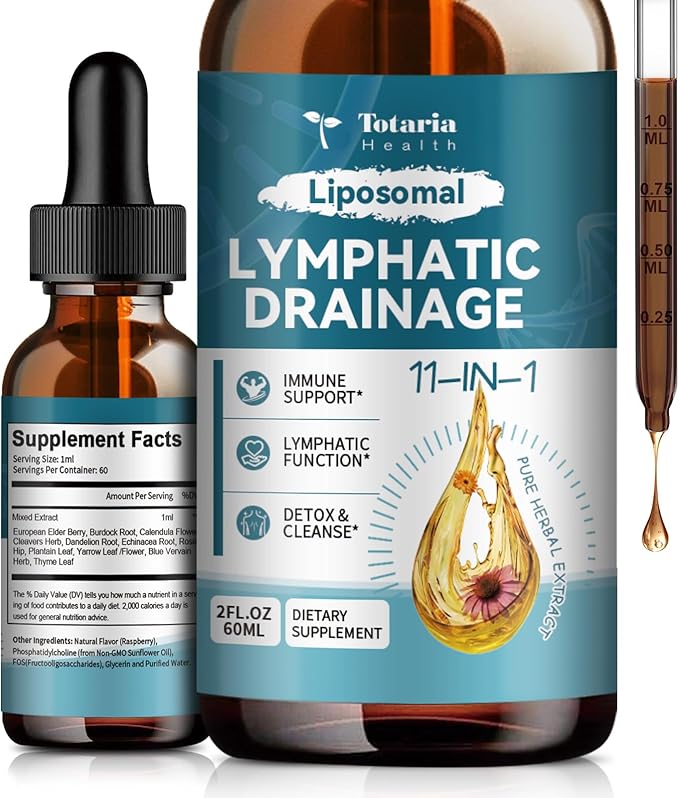 Liposomal Lymphatic Drainage Drops - 11 In 1 Organic Lymphatic Drainage Supplement with Burdock Root Echinacea Elderberry Calendula Cleavers Herb Dandelion Supports Lymphatic Health 2 FL.OZ