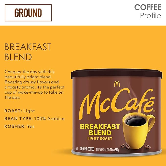 McCafé Breakfast Blend Light Roast Ground Coffee (30 oz Canisters Pack of 2))
