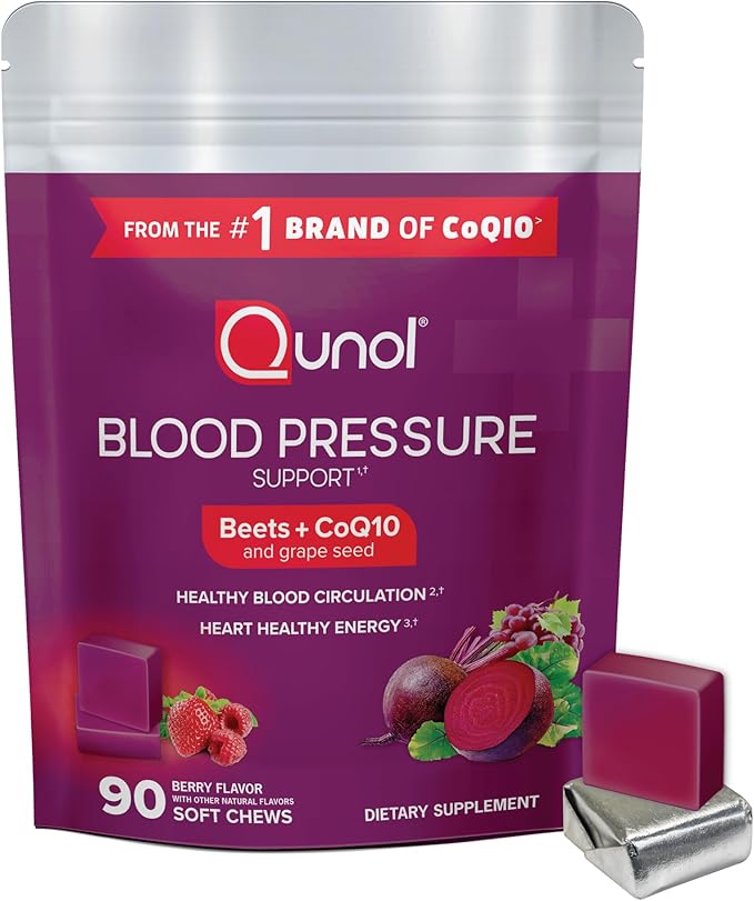 Qunol Beets Chews for Blood Pressure Support 3 in 1 Beets + CoQ10 + Grape Seed Extract Supports Healthy Blood Circulation &amp Heart Healthy Energy 90 Chews