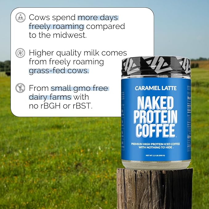 NAKED Caramel Latte Protein Coffee - Premium Colombian Iced Coffee Protein Shake Drink Delicious Keto Friendly and Gluten Free 17 Servings