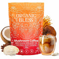 Organic Bless Instant Mushroom Coffee Powder – Organic Lion’s Mane Reishi &amp Cordyceps Blend for Energy Focus &amp Clarity – Adaptogenic Coffee with Coconut Milk &amp MCT Oil – 30 Servings