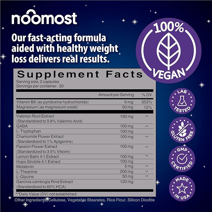 NooMost Natural Sleep Aid Supplements with MagnesiumL theanine &amp Garcinia | Sleep Pills for deep &amp Restful Sleep for Adults | Non-Habit-Forming | Helps Fall Asleep Fast Stay Asleep Longer | 6