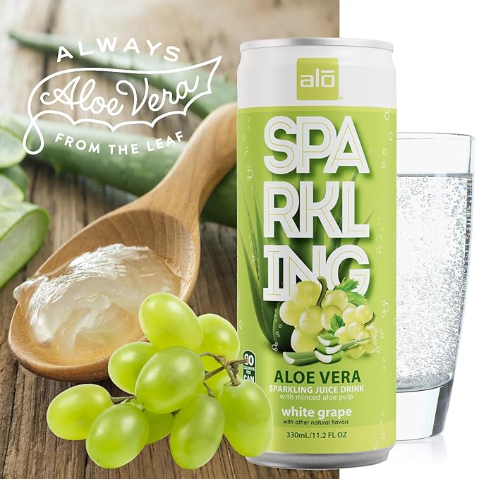 ALO Sparkling White Grape Carbonated Aloe Vera Juice Drink | 11.2 fl oz Pack of 12 | Plant-Based Beverage Vegan