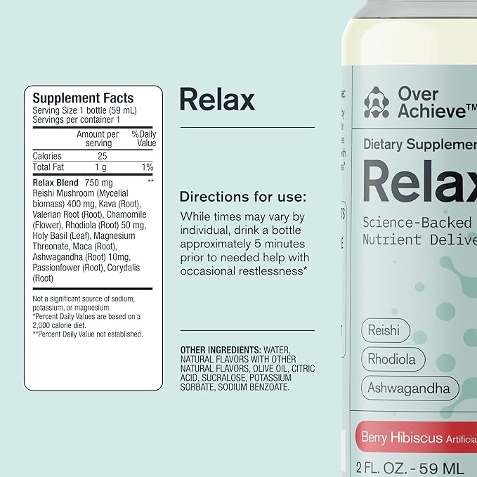 Supplement Variety Pack with Advanced Nanoscience Technology 72 Pack Stress Calming Relax Drink Sleep Aid Drink Mushroom Supplement Drink 2 oz Shot