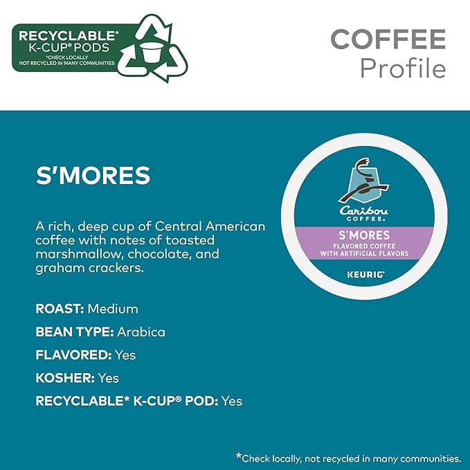 Caribou S’mores Cabin Coffee Single Serve Keurig K-Cup Pods Medium Roast Coffee 60 Count (6 Packs of 10)