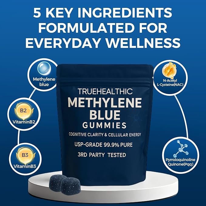 Methylene Blue Gummies for Cognitive Support &amp Mental Focus Clean 5mg of Methylene Blue Per Gummy 99.9% Pure Vegan Non-GMO 30 Gummies