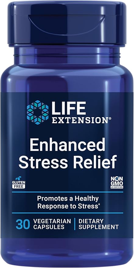 Life Extension Enhanced Stress Relief Lemon Balm Extract L-theanine decompress with This Supplement for Stress Gluten-Free Non-GMO Vegetarian 30 Capsules