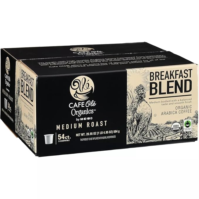 Generic CAFE Olé Organics by H‑E‑B Medium Roast Breakfast Blend Coffee Single Serve Cups 54 ct