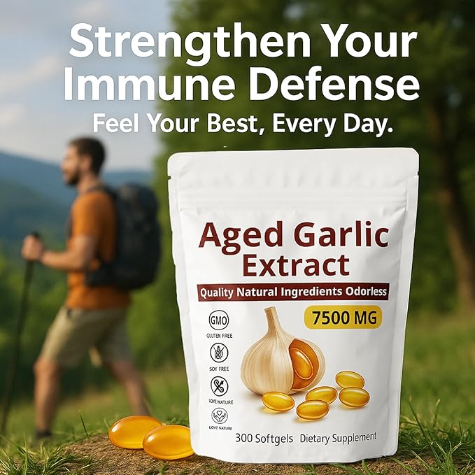 Elare Aged Garlic Extract 7500mg Organic Garlic Capsules Supplement Potent Heart &amp Immune Support Supplement Non-GMO Odorless Formula 300 Softgels (1)