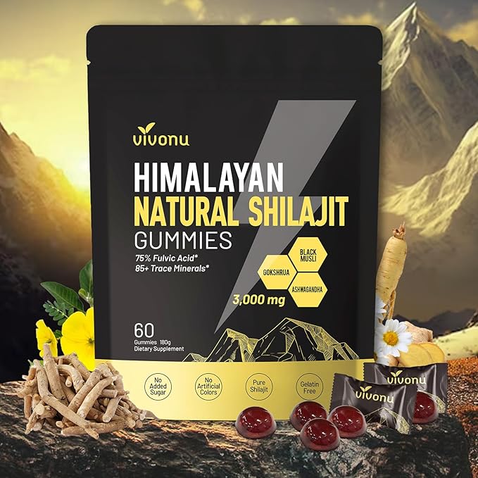 VivoNu Pure Himalayan Shilajit Gummies micronutrient Supplement Himalayan Premium Ingredient with Shilajit - Ashwagandha Gokshura Fulvic Acid &amp 85+ Trace Minerals I for Men Women I Non-GMO