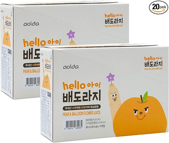 Korean Pear and Bellflower Root Juice [ 배도라지즙 ] All Natural Juice For Kids 2.7 Fl Oz Bags (Pack of 20)