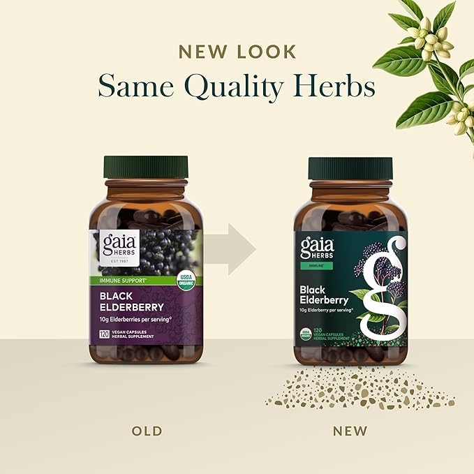 Gaia Herbs Black Elderberry - Daily Immune Support Supplement to Help Support Wellness - with Black Elderberries &amp Acerola Fruit for Antioxidant Support* - 120 Vegan Capsules (60 Servings)
