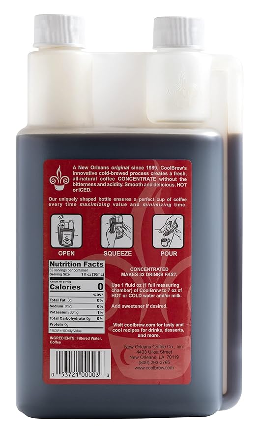 CoolBrew French Roast 6 Pack - 32 DRINKS PER BOTTLE - Fresh Cold Brew Liquid Concentrate - For Iced or Hot Coffee Unsweetened No Preservatives