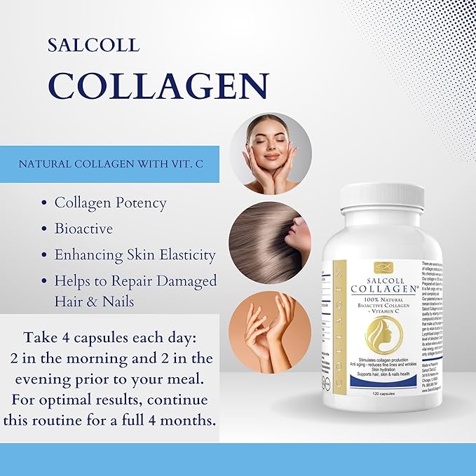Salcoll Pure Marine Collagen Skin Capsules (120 Count) – Anti-Aging Supplement for Women &amp Men Boosts Collagen Reduces Wrinkles Supports Skin Hair &amp Nails with Hydration &amp Nourishment