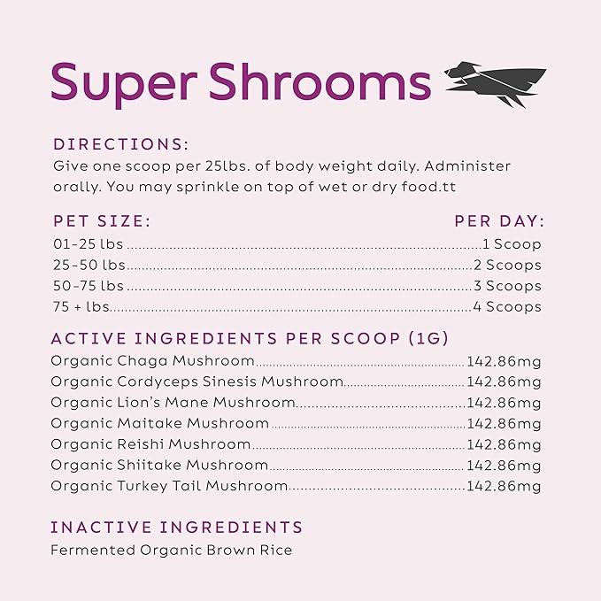 Super Snouts Super Shrooms Mushroom Immune Support Supplement for Dogs and Cats 2.64 oz - Made in USA Organic Non-GMO Immune Health for Strong Immunity 7 Mushroom Blend Powder