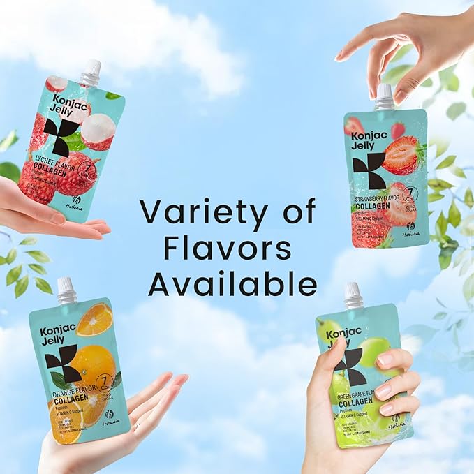 Hethstia Konjac Jelly Collagen Peptides Various Flavors and Konjac Jelly – Peach Flavor Drinkable Snack 10-Pack Squeeze Pouches