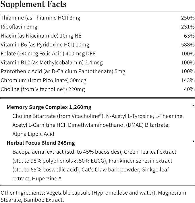 Snap Supplements Brain Booster Nootropics Supplement for Memory Focus &amp Clarity Bacopa Extract Ginkgo Biloba 60 Capsules