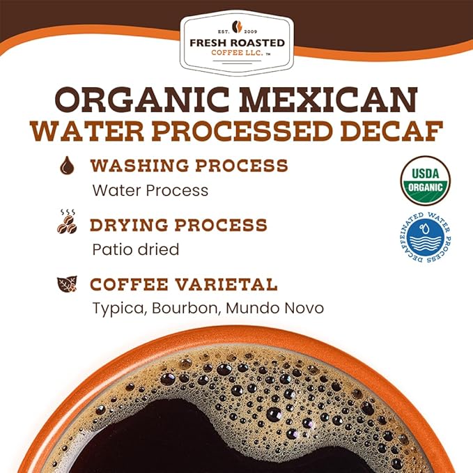 Fresh Roasted Coffee Organic Mexican Water-Processed Decaf | USDA Organic 100% Single Origin Kosher | Medium Roast 2 lb (32 oz) Whole Bean