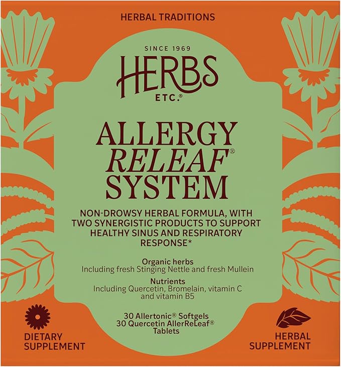Herbs Etc. Allergy ReLeaf System - Seasonal Discomfort Supplement - Provides Seasonal Support for Sneezing &amp Itchy Eyes - Supports Sinus Function - 30 Softgels (30 Servings) 30 Tablets (30 Servin