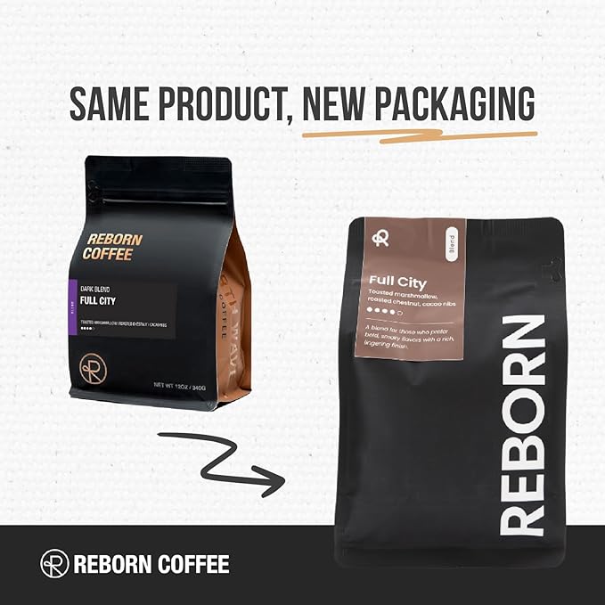 Reborn Coffee Specialty Whole Bean Coffee Full City Dark Roast 12 Ounce Colombia Blend Notes of Toasted Marshmallow Roasted Chestnut and Cacao Nib