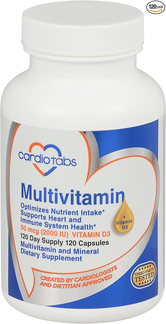 Multivitamin - Heart and Immunity Supplements for Men &amp Women Multivitamin for Men &amp Women with Minerals B-Vitamin Complex Vitamins A C E K and 2000 IU Vitamin D3 120-Count Bottle