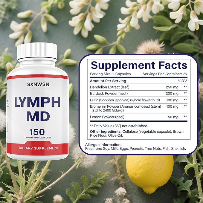 Lymph MD Comfort Capsules - Fast-Acting Dandelion &amp Bromelain Blend | Post-Meal Support for Foodies &amp Travelers Vegan Gentle Formula (150 Capsules)