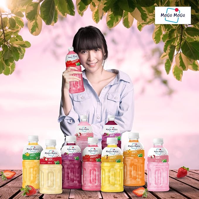 Mogu Mogu Strawberry Juice with 25% Nata De Coco 1000ml (12 Pack)