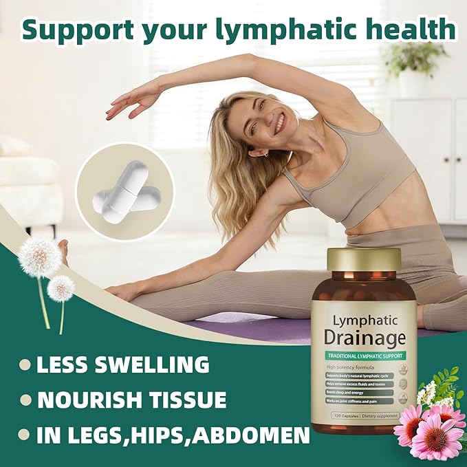 Lymphatic Drainage Capsules 120 Capsules New Maximum Potency Formula 2 Month Supply with Dandelion Extract Cleavers Extract - Supports Cellulite Reduction Lymphatic Drainage &amp Immune Health