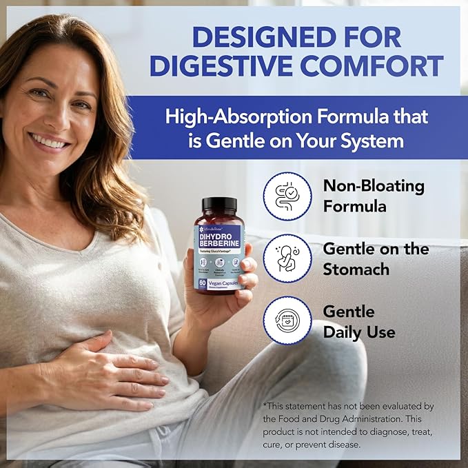 Dihydroberberine Supplement - DHB Super Berberine Supplement 200mg (Patented GlucoVantage) - 5X Enhanced Bioavailability 60 Capsules