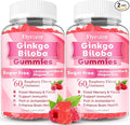 2 Pack Ginkgo Biloba 300mg Gummies for Adults &amp Kids Ginkgo Biloba Supplements for Focus Memory and Brain Health Vegan Sugar-Free Raspberry Flavor 120 Count