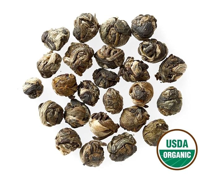 Golden Moon Tea Organic Jasmine Pearls Green Tea - Loose Leaf Dragon Pearls Premium Grade Non GMO - Travel Tin (48 Servings)