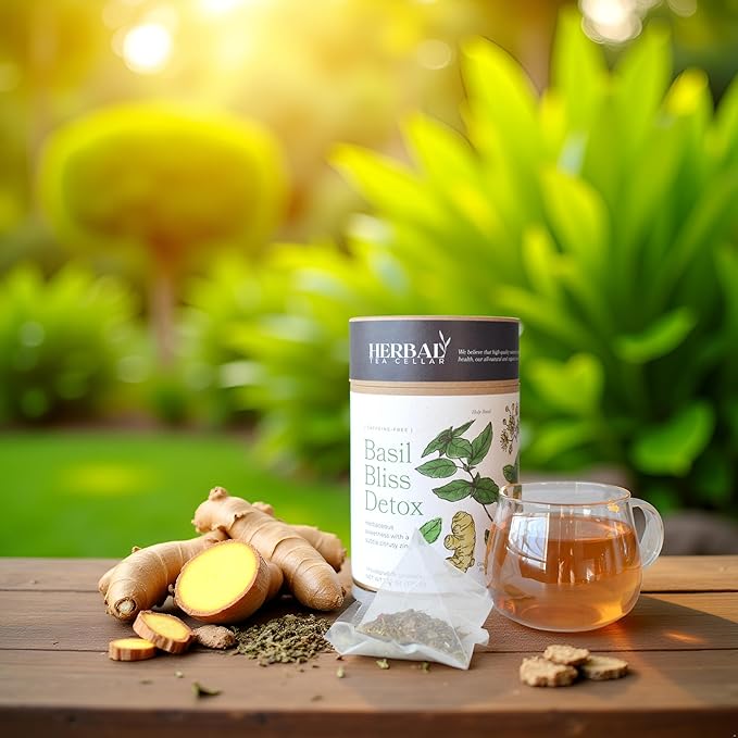 Holy Basil Detox Tea Caffeine-Free Tulsi Herbal Blend with Spearmint Ginger Rose Hips &amp Lemon Myrtle 14 Biodegradable Pyramid Sachets