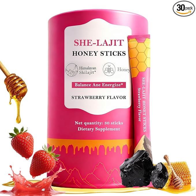 Shilajit Honey Sticks for Women Strawberry Shilajit Honeysticks with Shatavari &amp Saffron 75%+ Fulvic Acid &amp 85+ Trace Minerals for hormonal Balance &amp Energy Boost Easy Single | 30 Stick