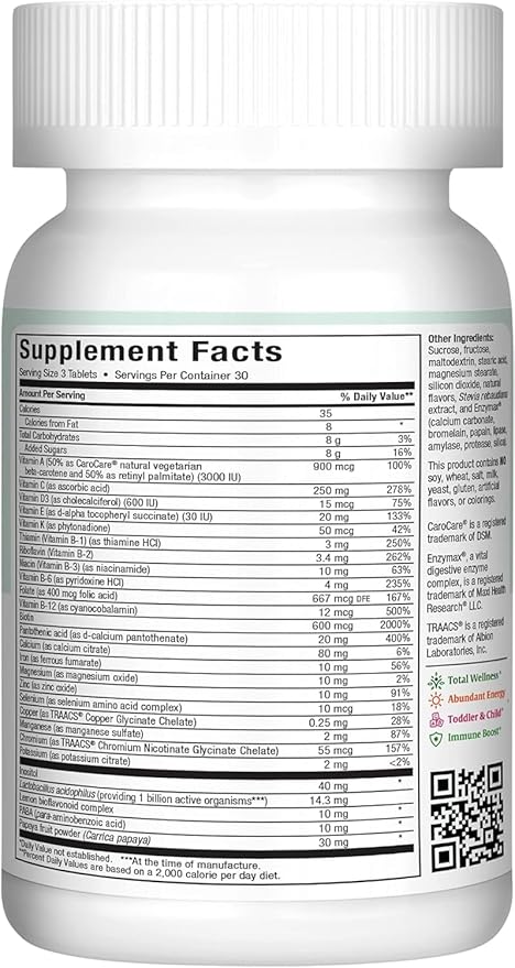 Maxi Health Chewable Multivitamin for Kids Teens and Adults - Cherry Chewable Vitamins for Adults &amp Children - Kosher Kids Multivitamin + Iron (90 Tablets)