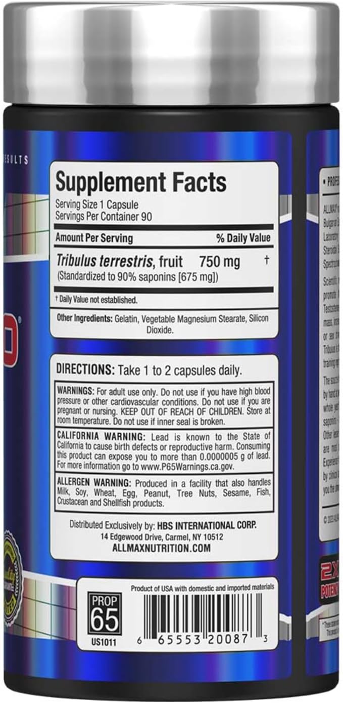ALLMAX TRIBX90 - 90 Capsules Pack of 2 - Natural Testosterone Booster - Delivers Bulgarian Species Tribulus Terrestris - 90% Furostanolic Saponins - 180 Total Servings