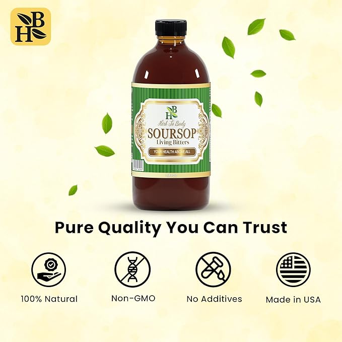 Herb To Body Soursop Bitter Liquid – 16 oz Digestive Bitters made with Wildcrafted Soursop Leaves for Gut Wellness