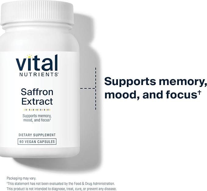 Vital Nutrients Saffron Extract - Saffron Supplement for Mood Calm Restful Sleep &amp Nervous System Support - Vegan Dairy Gluten Free - 60 Count