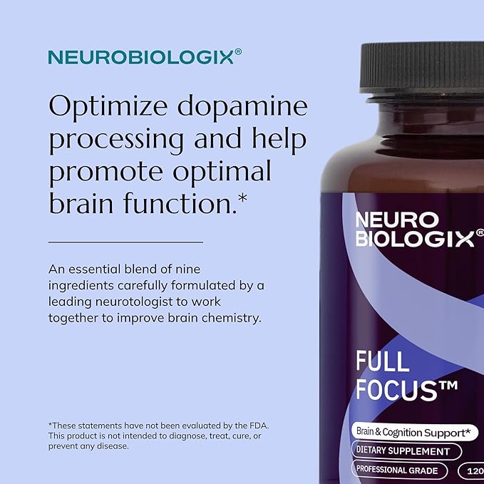 Neurobiologix Full Focus for Men &amp Women Brain &amp Mood Support Supplement Promotes Focus Memory &amp Cognitive Function with Green Coffee Bean Bacopa Magnesium &amp SAM-E Gluten Free