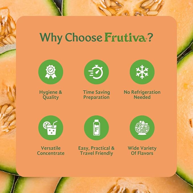 Frutiva Authentic Cantaloupe Drink Mix | Made in Mexico with Cane Sugar | Aguas Frescas Concentrate Makes 2.6 Gallons Per Bottle | No High Fructose Corn Syrup | Perfect for Drinks Desserts &amp More
