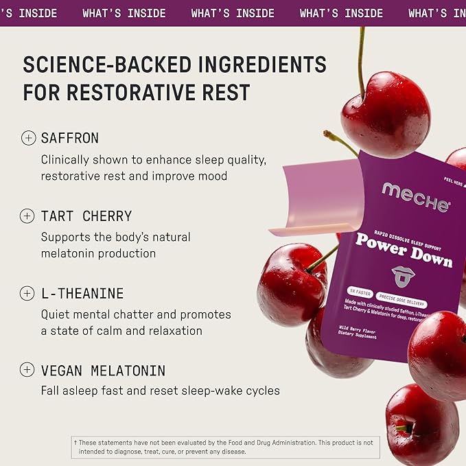 Meche Sleep Rapid Dissolve Strips - Faster Than Melatonin Gummies - Melatonin 5mg L-Theanine Tart Cherry Saffron - Sugar Free Natural Sleep Aids for Adults (30 Sleep Strips)