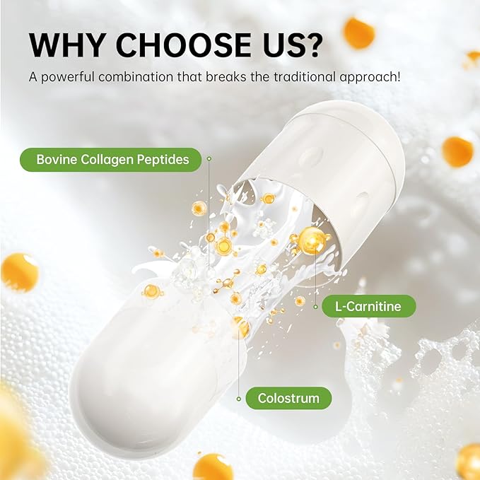 DrBioCare Living Collagen L-Carnitine Complex Supplement Grass Fed Bovine Collagen PeptidesBovine ColostrumCinnamon ExtractMulberry Leaf Extract Non-GMO 60 Capsules