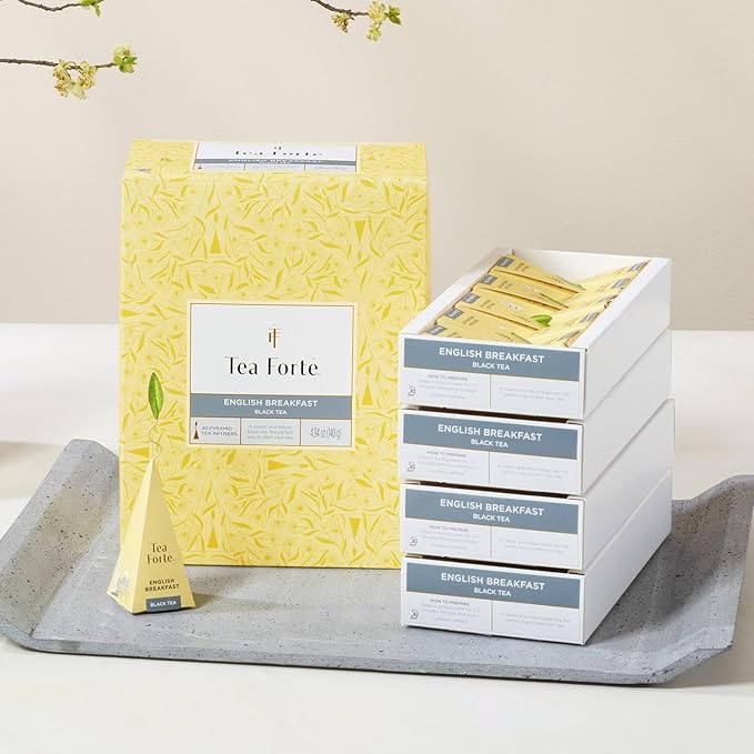 Tea Forte Citrus Mint Premium Caffeine-Free Herbal Tea Blend Event Box Bulk Pack 40 Count 10 per tray Individually Wrapped Handcrafted Pyramid Infusers