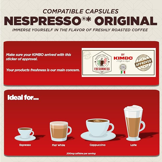 Kimbo Espresso Intenso Single Serve Compatible Coffee Capsules - Blended and Roasted in Italy - Dark Roast with Dark Chocolate Flavor - 10 Count