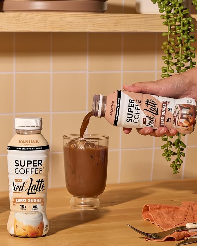 SUPER COFFEE Keto Protein Coffee (0g Added Sugar 10g Protein 70 Calories) [Mocha] 12 Fl Oz 12 Pack | Iced Smart Coffee Drinks