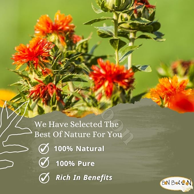 Pure &amp Natural Safflower Petals Loose Carthamus Tinctorius Dry Dried Fresh Herbal Herb Herbs Soaked Tea Cooking Seasoning Spice Spices No Preservatives Halal (17.64 oz / 500 gm) عصفر