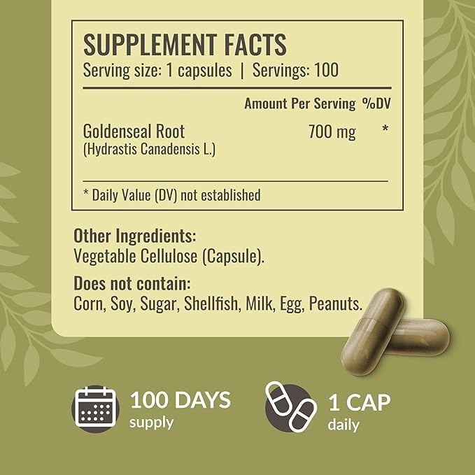 HERBAMAMA Goldenseal Root Capsules 700mg - Respiratory System &amp Immune Support with Goldenseal Powder Supplement - Vegan Non-GMO