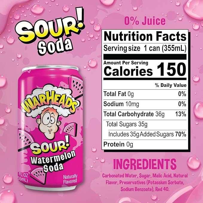 Sour Fruity Soda with Classic Warheads Flavors – Perfectly Balanced Sweet and Sour Soda - Warheads Candy Throwback Treat Soda Cocktail Mixer Pack of 12 12oz Cans (Variety Pack)