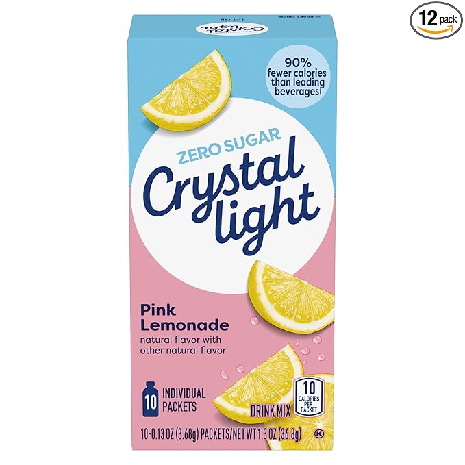 Crystal Light On The Go Pink Lemonade Powdered Soft Drink Mix 0.13 Ounce - 10 per pack - 12 packs per case.